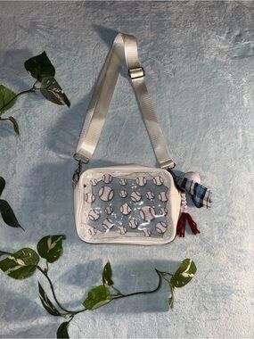Stadium Approved White Crossbody Bag with Baseball Print